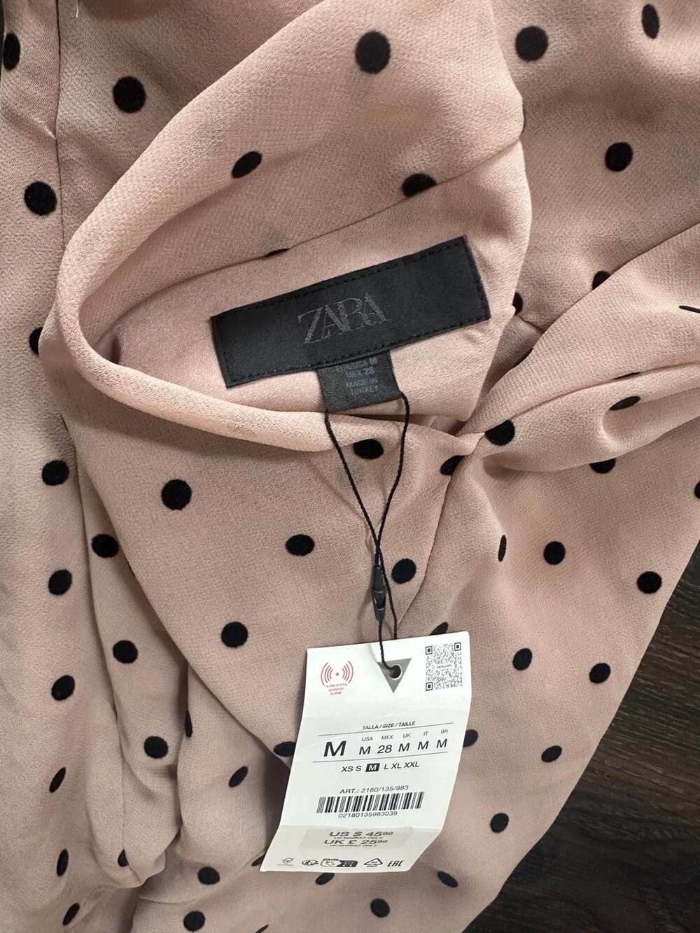 ZARA Draped Cowl Neck Polka Dot Blouse with Scarf Detail